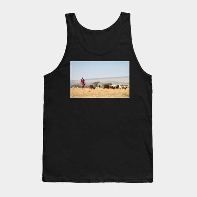 Maasai (or Masai) Herder with Cattle, Tanzania Tank Top by Carole-Anne